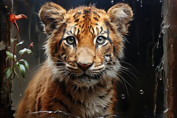 Tiger cub portrait. Generative AI