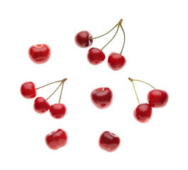Many sweet cherries on white background