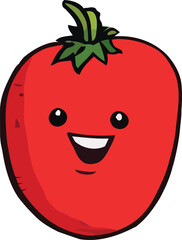 Tomato with eyes, cartoon hand drawn tomato. Kids funny illustration vegetable.