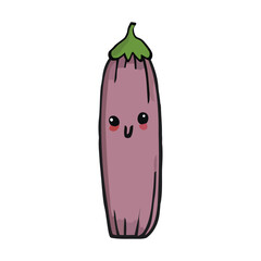 Brinjal with eyes, cartoon hand drawn egg plant. Kids funny illustration raw vegetable.