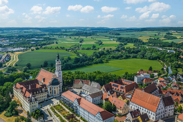 Fototapeta na wymiar Donauwörth, Ausblick über das Kloster zur Bleichwiese und ins Wörnitztal