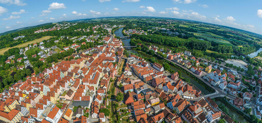 Blick auf die Innenstadt von Donauwörth rund um die Wörnitz-Insel