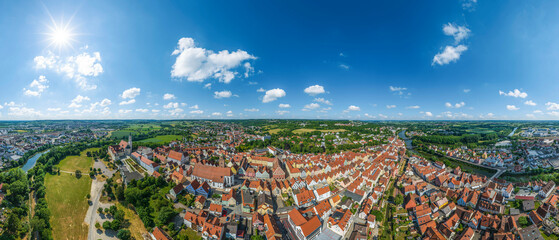 Donauwörth im Luftbild, 360° Rundblick über die Stadt in der Donau-Ries-Region