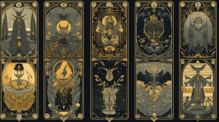 A collection of beautifully illustrated tarot cards - obrazy, fototapety, plakaty