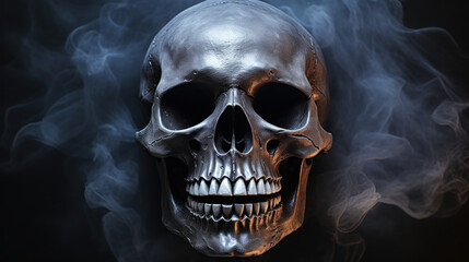 Grim Reminder: Human Skull as Symbol of Mortality in Dark Setting