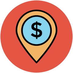 Easy to use flat rounded icon of location pin, concept of navigate the location 