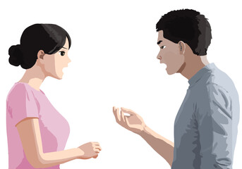 言い争う夫婦（カップル）のフラットカラーイラスト