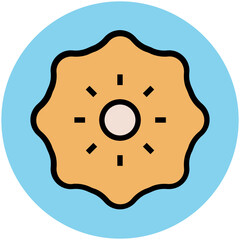 Bakery food, flat rounded icon of cookies 