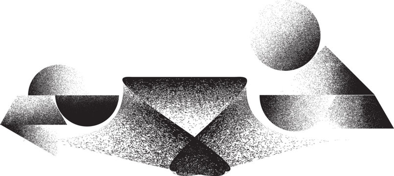 Glitch distorted geometric shape . Noise destroyed logo . Trendy defect error shapes . Glitched  .Grunge textured . Distressed effect .Vector shapes with a halftone dots screen print texture.