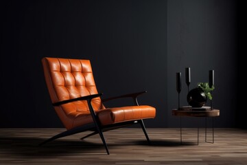 Creative composition of stylish living room interior orange sofa, Generative AI