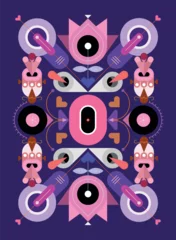Gordijnen Abstract decorative symmetrical design isolated on a violet background, geometric style vector illustration. ©  danjazzia