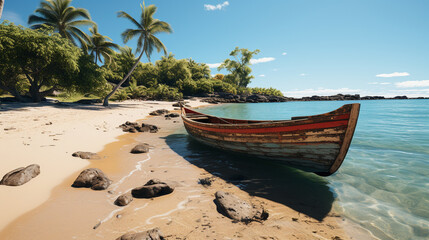 Fototapeta na wymiar boat on the beach HD 8K wallpaper Stock Photographic Image