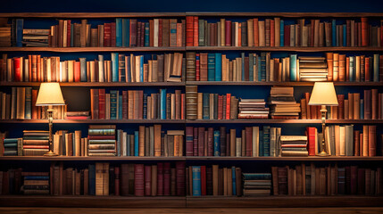 Shelves with books in the library. Generative AI