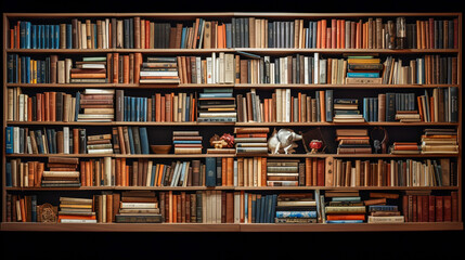 Shelves with books in the library. Generative AI