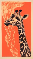 Giraffe on fire in retro style. Generative AI