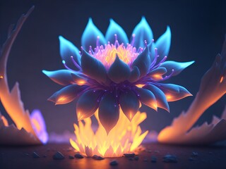 Naklejka na ściany i meble A cartoon bioluminescent flower, landscape made with Generative AI.