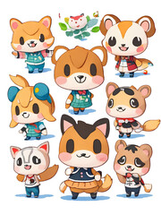 cartoon animal icons set AI generative
