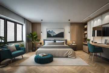 Naklejka na ściany i meble Modern living room interior generative by Al technology