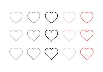 Heart icon, thin gray, pink, black, red line linear icon