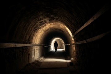 Tunnel man dark light. Generate Ai