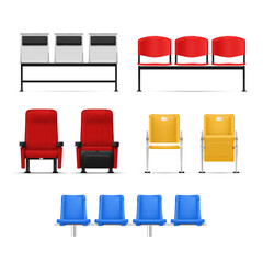 Stadium seats football soccer supporters chairs fans different shape set realistic vector © Aleksandr