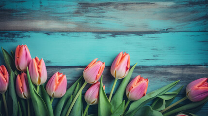 Obraz na płótnie Canvas tulips on wooden background created using Generative AI
