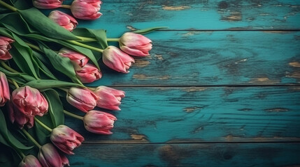 Fototapeta na wymiar tulips on wooden background created using Generative AI