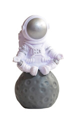 small toy austronaut, isolated on blank background.