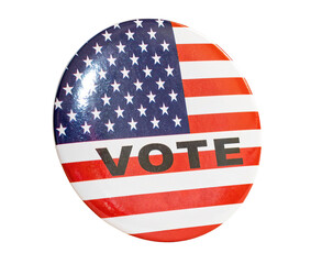 Pin with USA flag USA campaign votes, isolated on blank background.