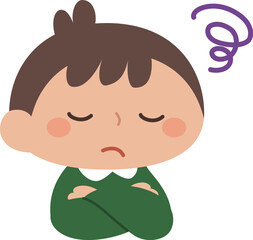 悩んでいる男の子のデフォルメイラスト