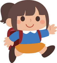 ランドセルを背負って歩いている女の子のデフォルメイラスト