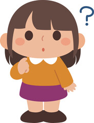 疑問符と女の子のデフォルメイラスト