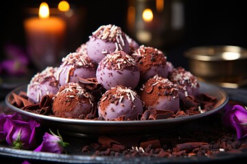 Fototapeta na wymiar delicious homemade chocolate truffles created using generative AI tools