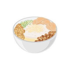 Vector Illustration Logo of Chicken Congee Or Bubur Ayam in a White Bowl