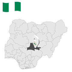 Location Nasarawa  State on map Nigeria. 3d Nasarawa location sign. Flag of Nigeria. Quality map with  States of Nigeria for your web site design, logo, app, UI. Stock vector. EPS10.