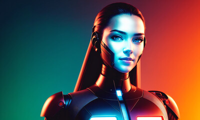 Female robot. Mechanical cybernetic machine with artificial intelligence. Generative AI.