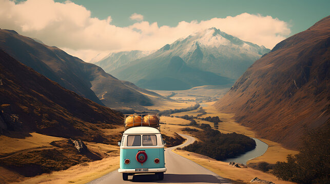 On The Road Again Vintage Camper Van Parked On A Winding Mountain Road