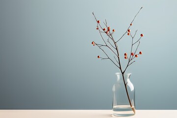 Japanese wabi-sabi. Japanese twig in a vase in minimal style background.
