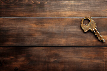 House key on dark vintage wooden background. Mortgage, investment, real estate, property and new home concept. Generative AI