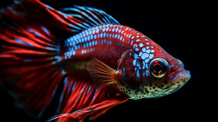 Fototapeta premium Betta fish captivate with their mesmerizing colors and intricate patterns, but have you ever seen them in a mirrored reflection?