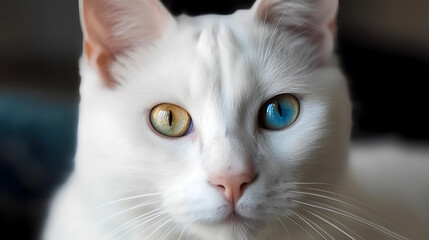 Enter the captivating world of the Khao Manee cat with a close-up shot that focuses on its mesmerizing, expressive eyes.