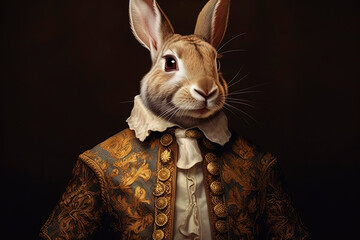 A hare dressed in a baroque caftan. Renaissance. Generative AI - obrazy, fototapety, plakaty
