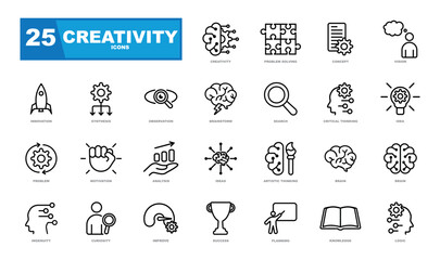 Creative business solutions icon collection. Contains such Icons as Inspiration, Idea, Brain and more.
