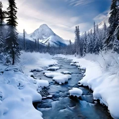 Fotobehang A Symphony of Snow Immerse Yourself in the Breathtaking Vistas of a Serene, Snow-Laden Forest.AI generated © Varaporn