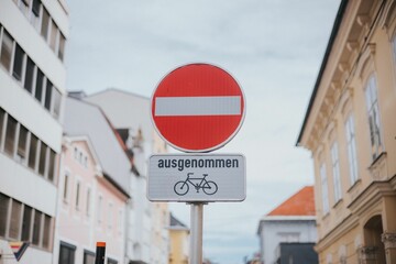 Entry street sign except bikes in German