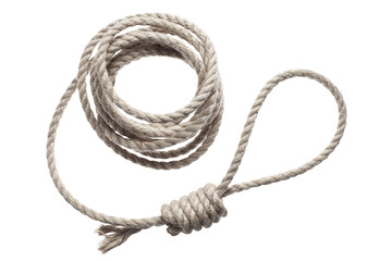 Roll of a thin rope with a loop for hanging, cut out