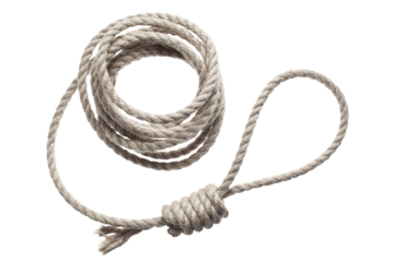 Roll of a thin rope with a loop for hanging, cut out
