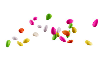 3d Colorful Almond Candies Sugar Coated Almond Candies Scattered On White Background 3d illustration