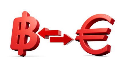 3d Red Baht And Euro Symbol Icons With Money Exchange Arrows On White Background 3d illustration