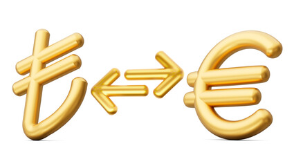 3d Golden Lira And Euro Symbol Icons With Money Exchange Arrows On White Background, 3d illustration